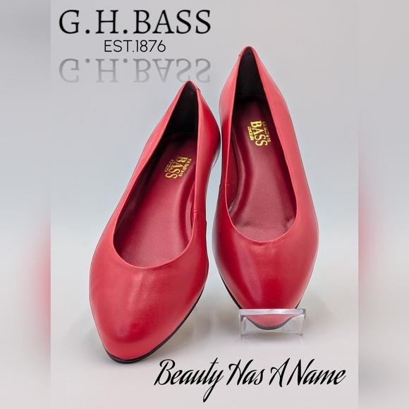 NWOB B.H. Bass & Co. Red Susan Leather Ballet Flats Women Size 7.5 M - Picture 1 of 17